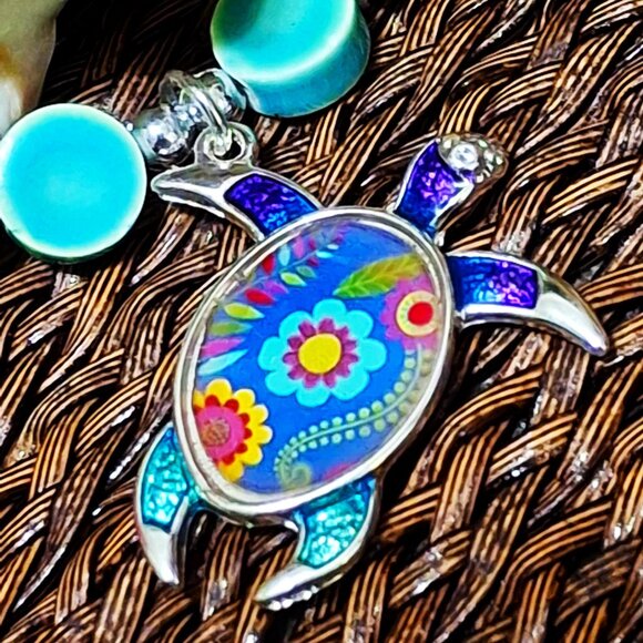 Artisan Hand Crafted Bracelet Turtle Flower Colorful Beaded OSFM - Picture 6 of 10